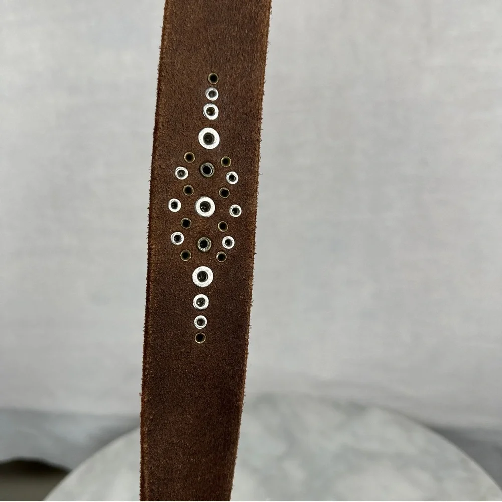 Brown Leather Studded Belt‎ boho bohemian silver biker western southwest